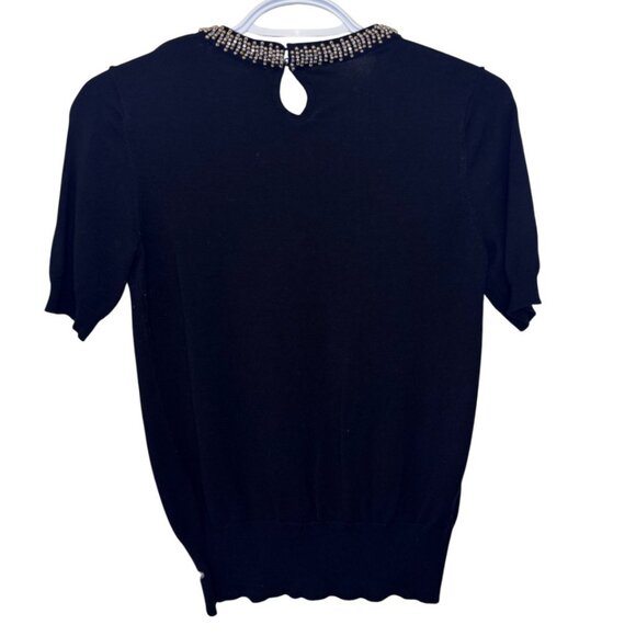 Zara black knit beaded collar short sleeve top size M - Picture 4 of 6